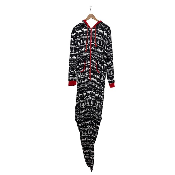 Veseacky Mens 2XL NEW Christmas Reindeer Holiday Fair Isle Hooded Onesie Pajamas - Picture 2 of 7